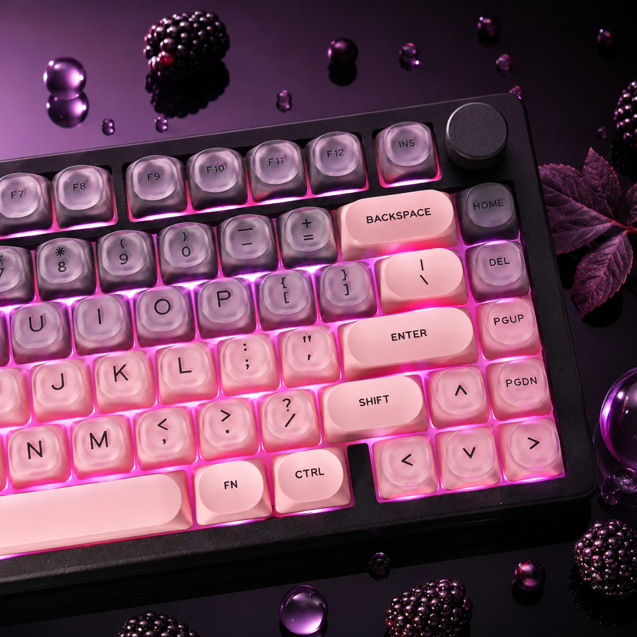 Gaming Accessories Aesthetic - Black Pink Gradient Crystal Keycaps Set